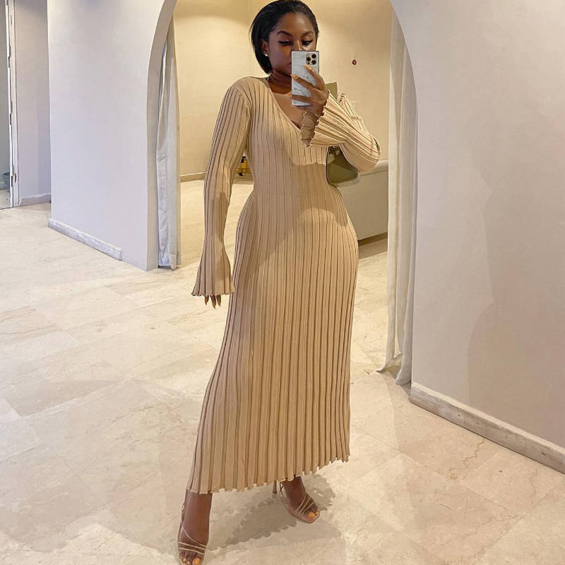 2024 Fall New Sleeved Knit Midi Dress