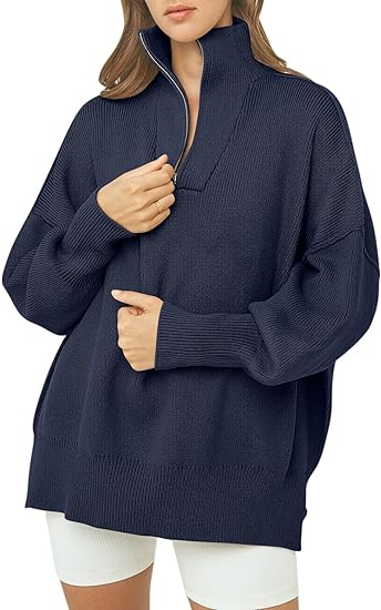 Übergroßer Pullover mit Viertelreißverschluss für Damen (2 Stück kaufen, kostenloser Versand)