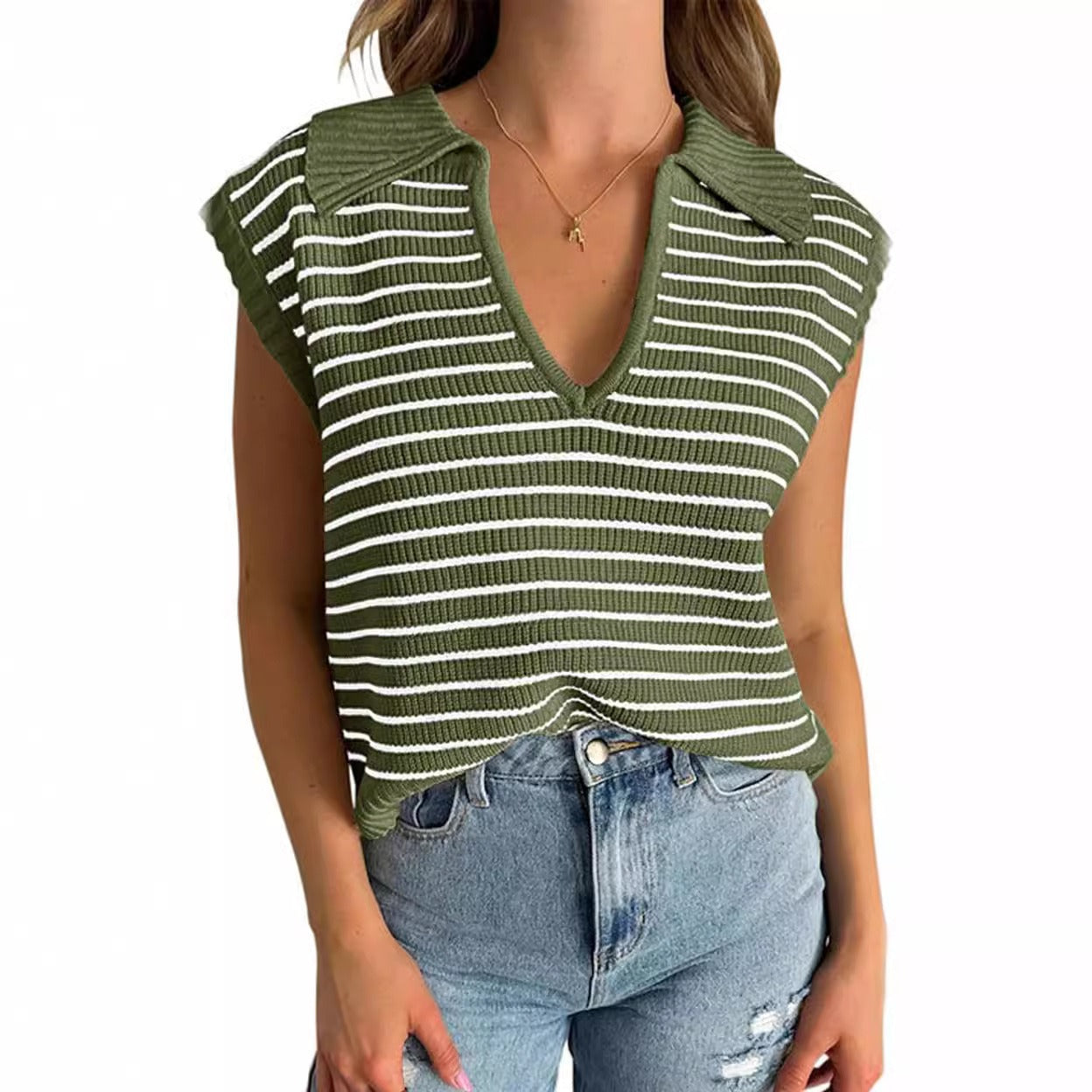 Women's V-Neck Sleeveless Striped Top (Buy 2 Free Shipping)