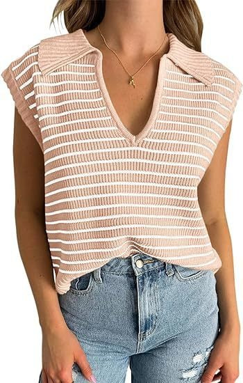 Blusa de rayas sin mangas con escote en V para mujer (compre 2 y envío gratis)