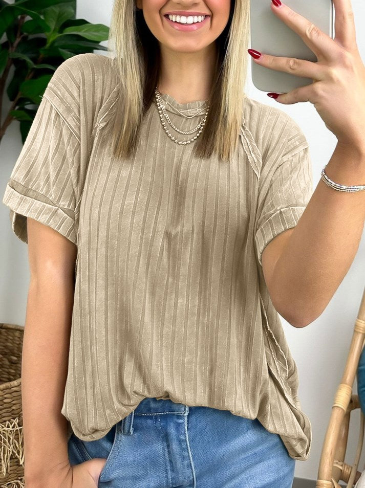 Women's Slouchy Ribbed Mineral Wash Tee (Buy 2 Free Shipping)