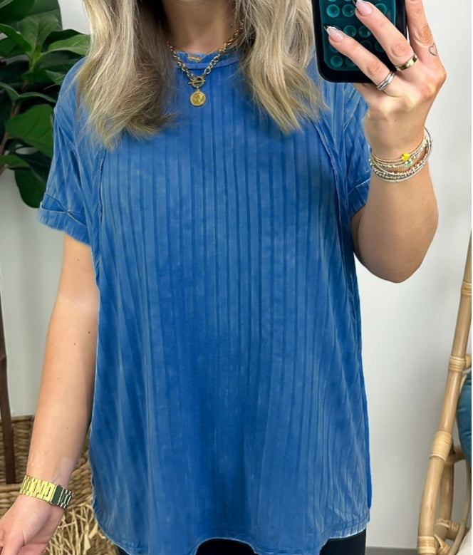 Women's Slouchy Ribbed Mineral Wash Tee (Buy 2 Free Shipping)