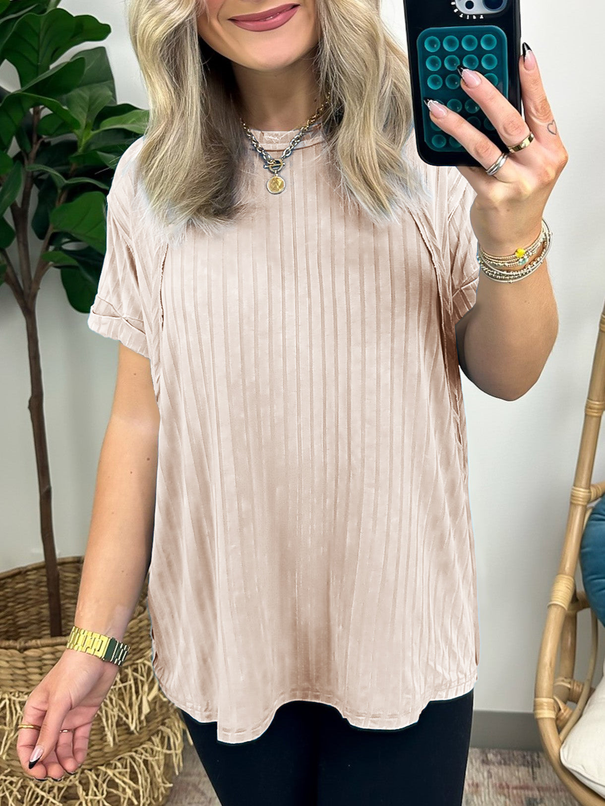 Women's Slouchy Ribbed Mineral Wash Tee (Buy 2 Free Shipping)