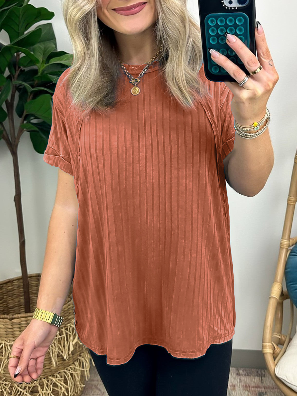 Women's Slouchy Ribbed Mineral Wash Tee (Buy 2 Free Shipping)