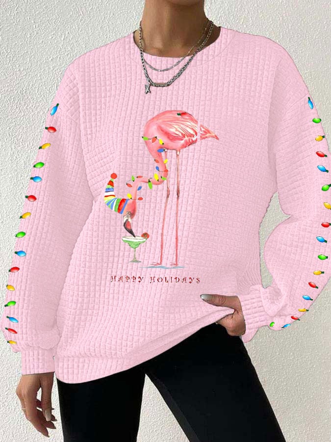 🔥Kaufen Sie 3 und erhalten Sie 10 % Rabatt🔥Frohe Weihnachten Flamingo Waffel Sweatshirt für Damen 