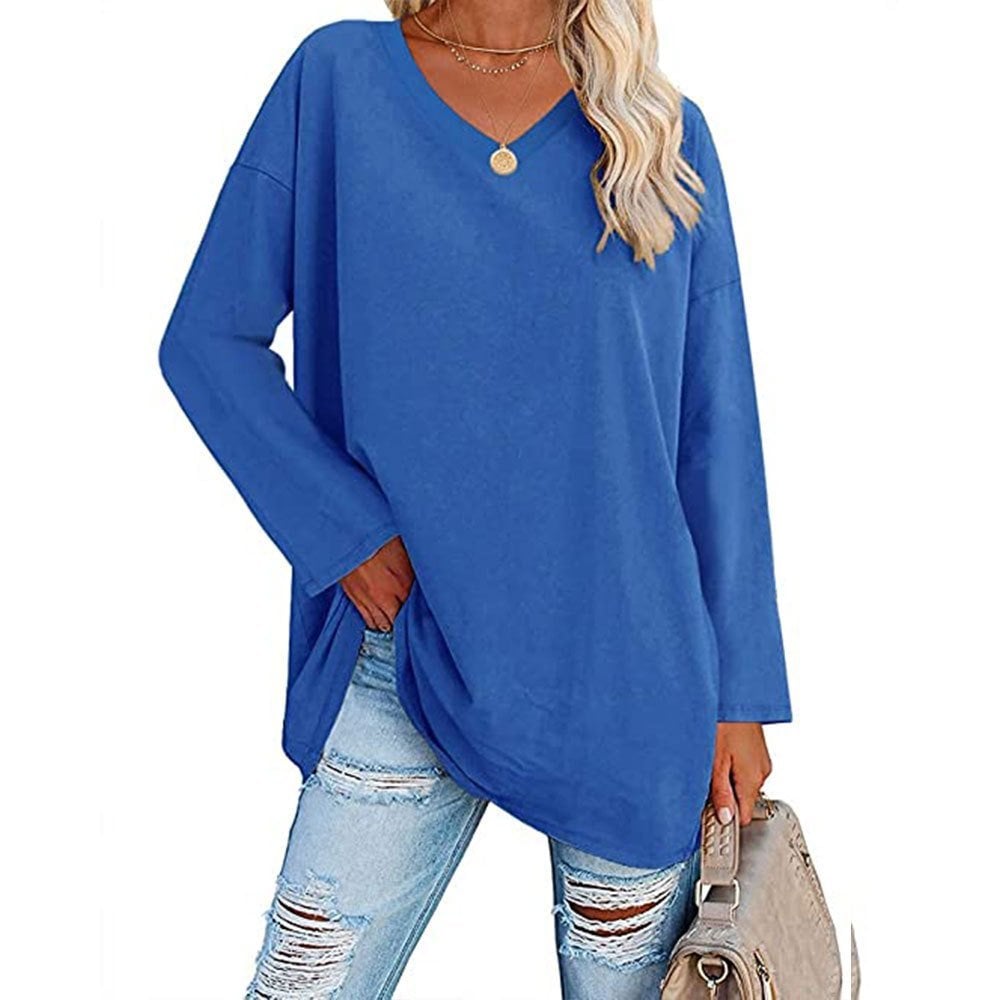 Women's Loose Long Sleeve Fashion V-neck Top (Buy 3 Free Shipping)