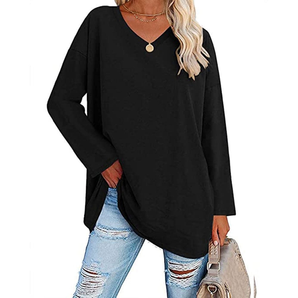 Women's Loose Long Sleeve Fashion V-neck Top (Buy 3 Free Shipping)