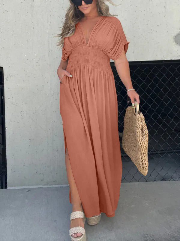 New Slit V-Neck Effortless Maxi Long Dress (Buy 2 Free Shipping)