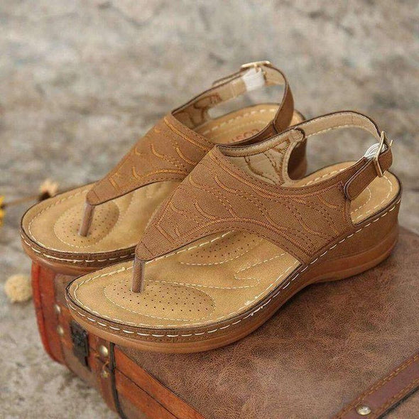 Orthopädische bequeme Slipper-Keilsandalen mit Stickerei, Wandersandalen aus Leder 