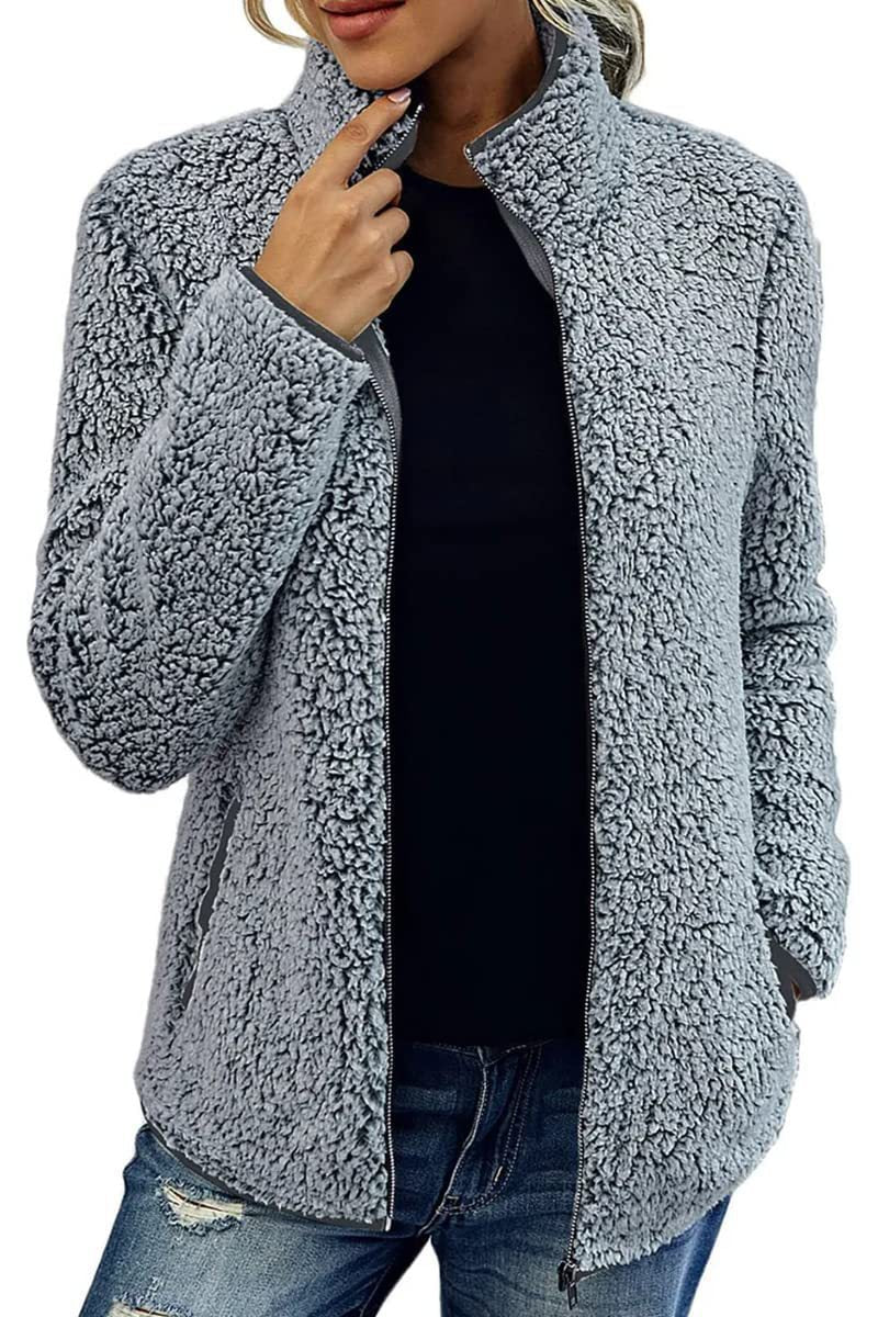 Kurze Jacke Revers Reißverschluss Warm Plüsch Fleece Reißverschluss Casual Mantel Top 