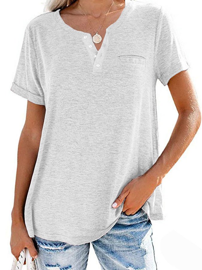 Fashion Solid Color Pocket Short Sleeve T-Shirt (Buy 3 Free Shipping)