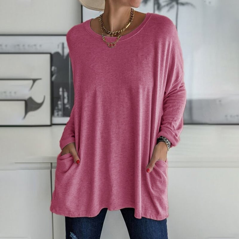 🔥HOT SALE-49% OFF-Round Neck Long Sleeve Pocket Solid T-Shirt