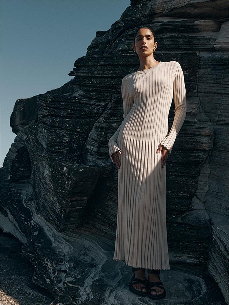 2024 Fall New Sleeved Knit Midi Dress