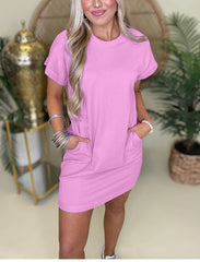 Women's Solid Cotton Terry Mini Pocket Dress (Buy 2 Free Shipping)