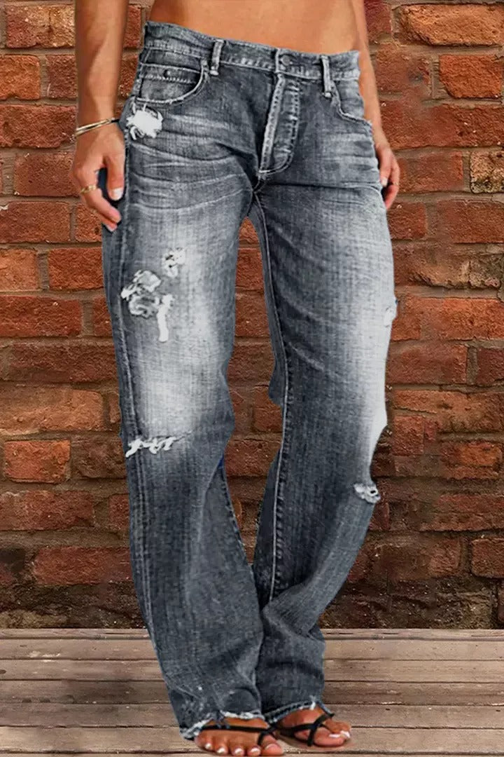 Ripped Low Waist Straight Leg Jeans(Buy 2 Free Shipping)