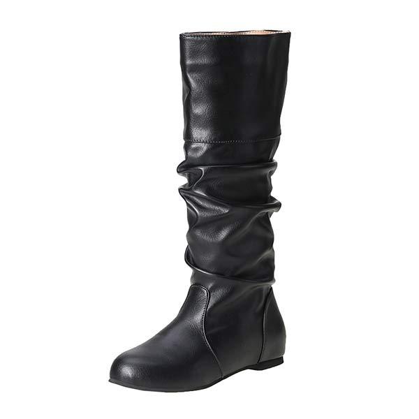 Botas plisadas planas de caña alta para mujer, otoño e invierno 