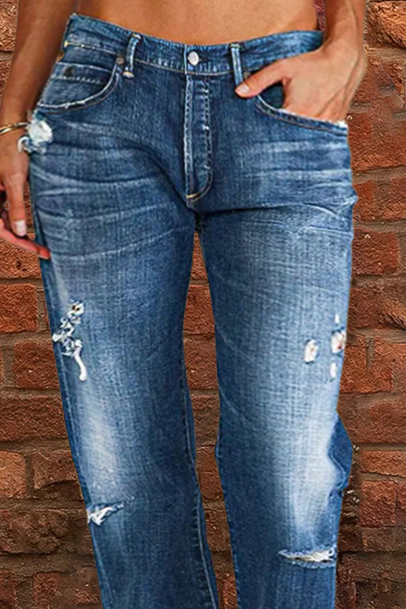 Zerrissene Jeans mit niedriger Taille und geradem Bein im neuen Stil (Kaufen Sie 2, kostenloser Versand)