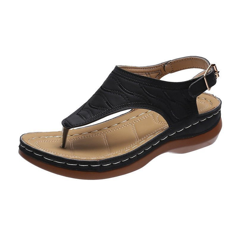 Orthopädische bequeme Slipper-Keilsandalen mit Stickerei, Wandersandalen aus Leder 