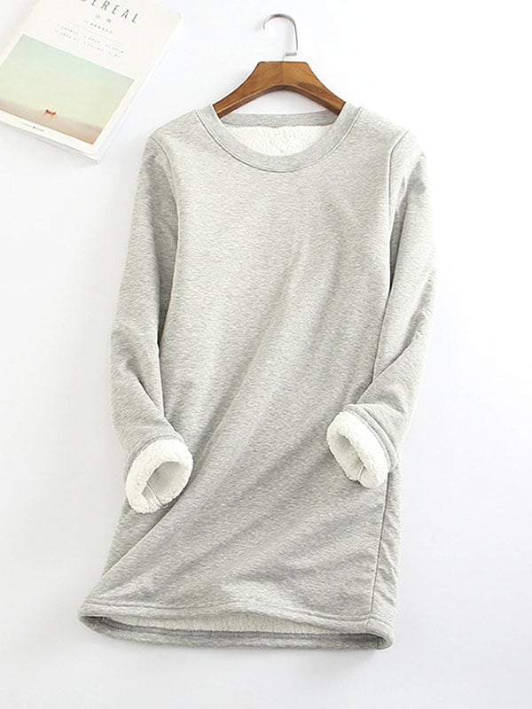 Women‘s Casual Cotton Round Neck Solid Sweatshirt