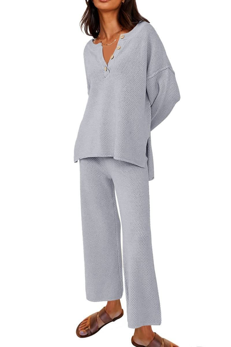 2-teiliges Loungewear-Set mit Strickpullover und Knopfleiste (2 Stück kaufen, kostenloser Versand)