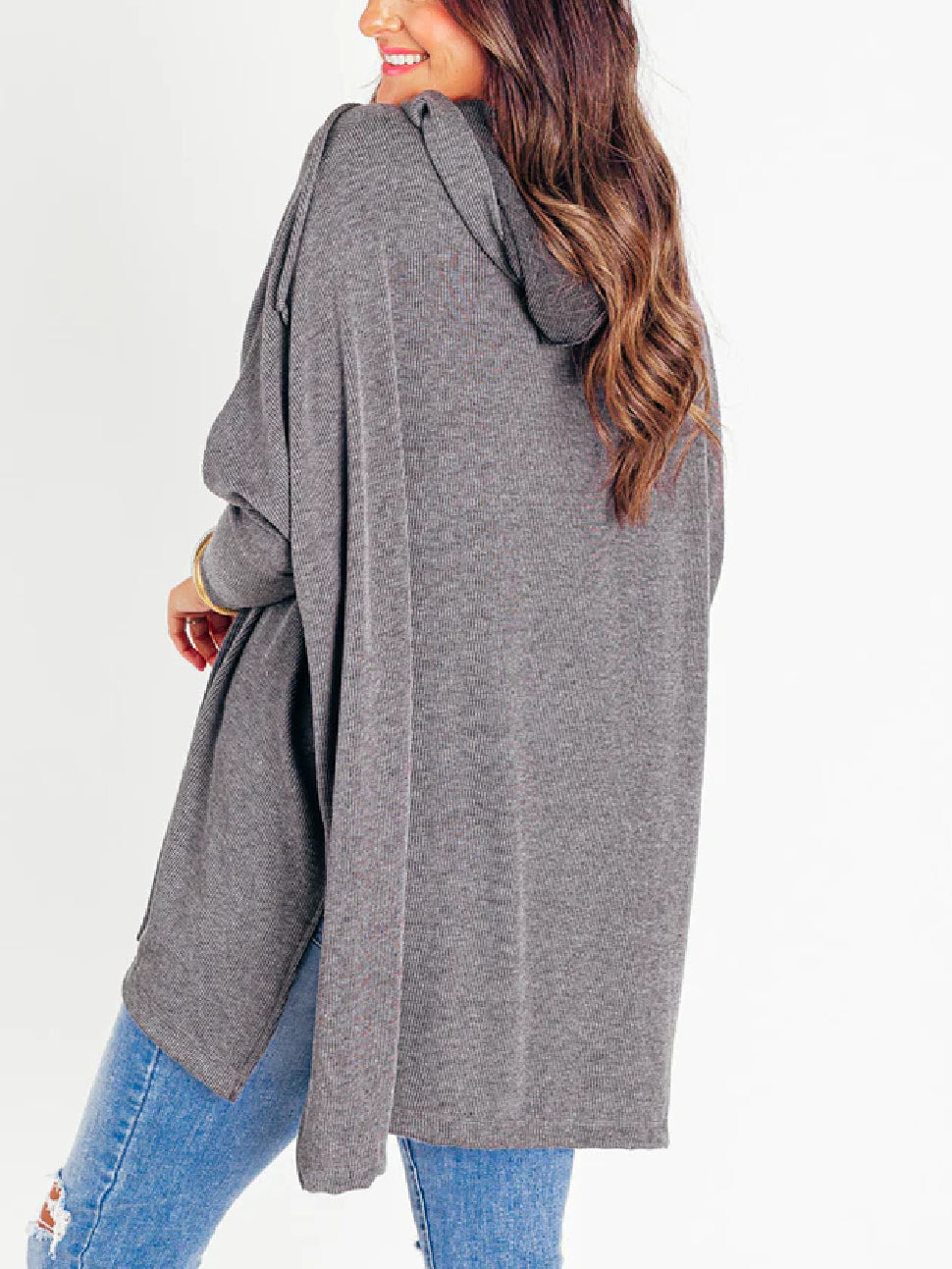 Women's Oversized Bat Sleeve Ribbed Hooded Pullover (Buy 2 Free Shipping)