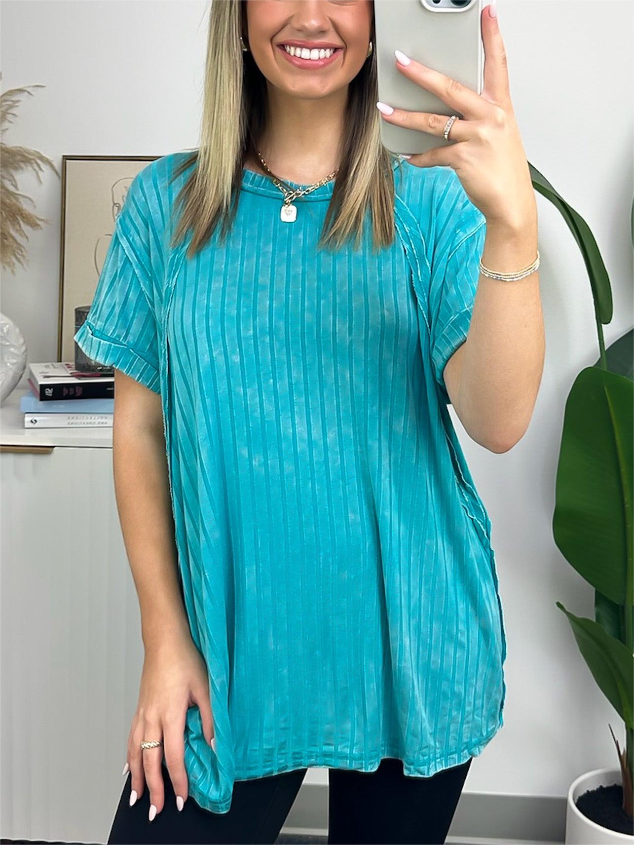 Women's Slouchy Ribbed Mineral Wash Tee (Buy 2 Free Shipping)