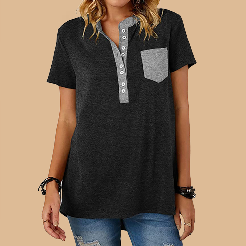 Camiseta informal holgada de manga corta con botonadura sencilla