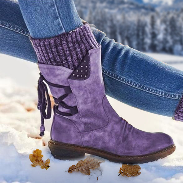 Botas de nieve con cordones en la parte posterior y cálidas para mujer en invierno 