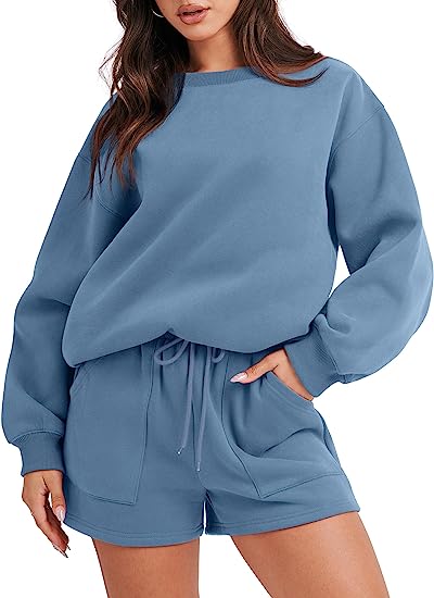 Women 2 Piece Sweatshirt & Shorts Lounge Set (Buy 2 Free Shipping)