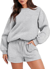 Women 2 Piece Sweatshirt & Shorts Lounge Set (Buy 2 Free Shipping)