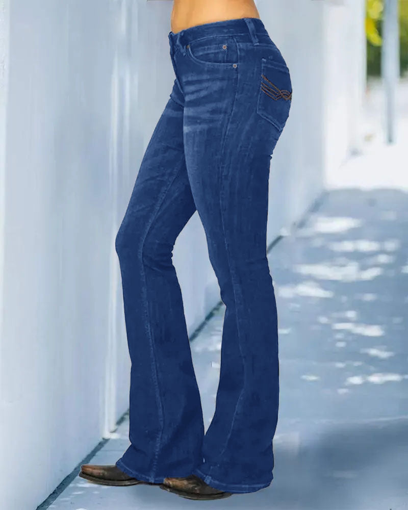 Retro-Bootcut-Hose mit mittlerer Taille für Damen (2 Stück kaufen, kostenloser Versand)