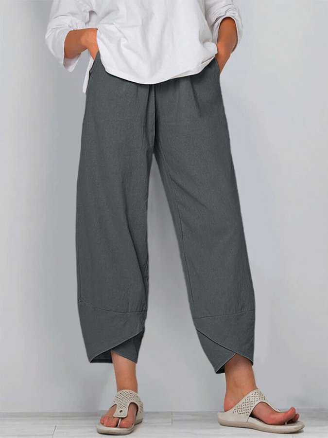 Women's Cotton Linen Simple Loose Casual Ninth Pants