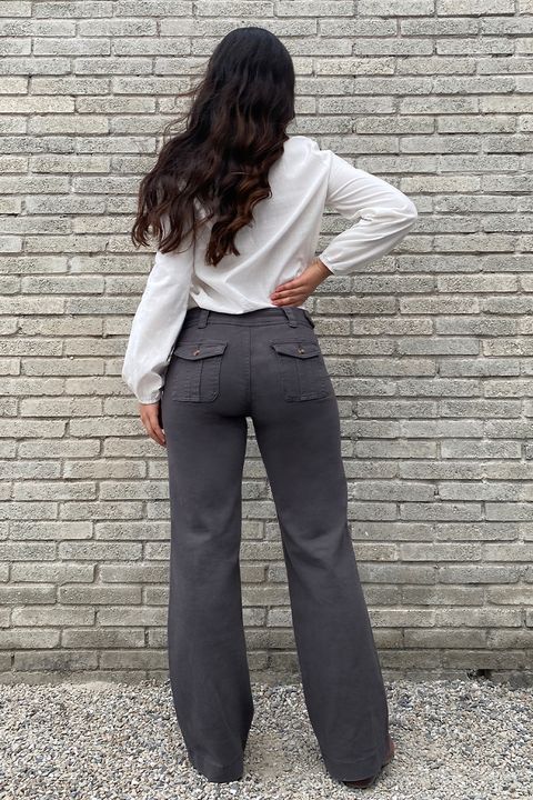 Solid Button Detail Flap Pocket Straight Leg Pants