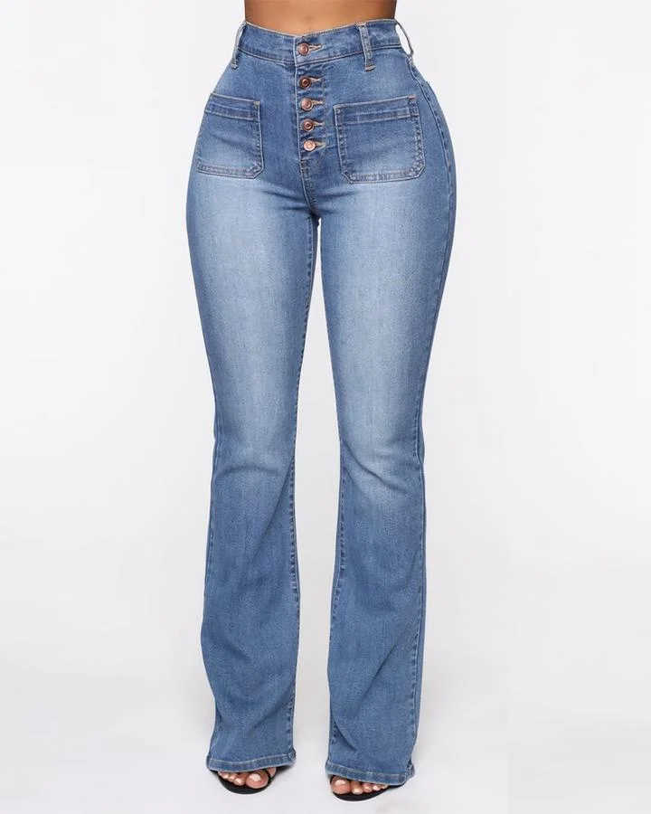 🔥🔥Button Fly Booty Shaping High Waist Flare Jeans