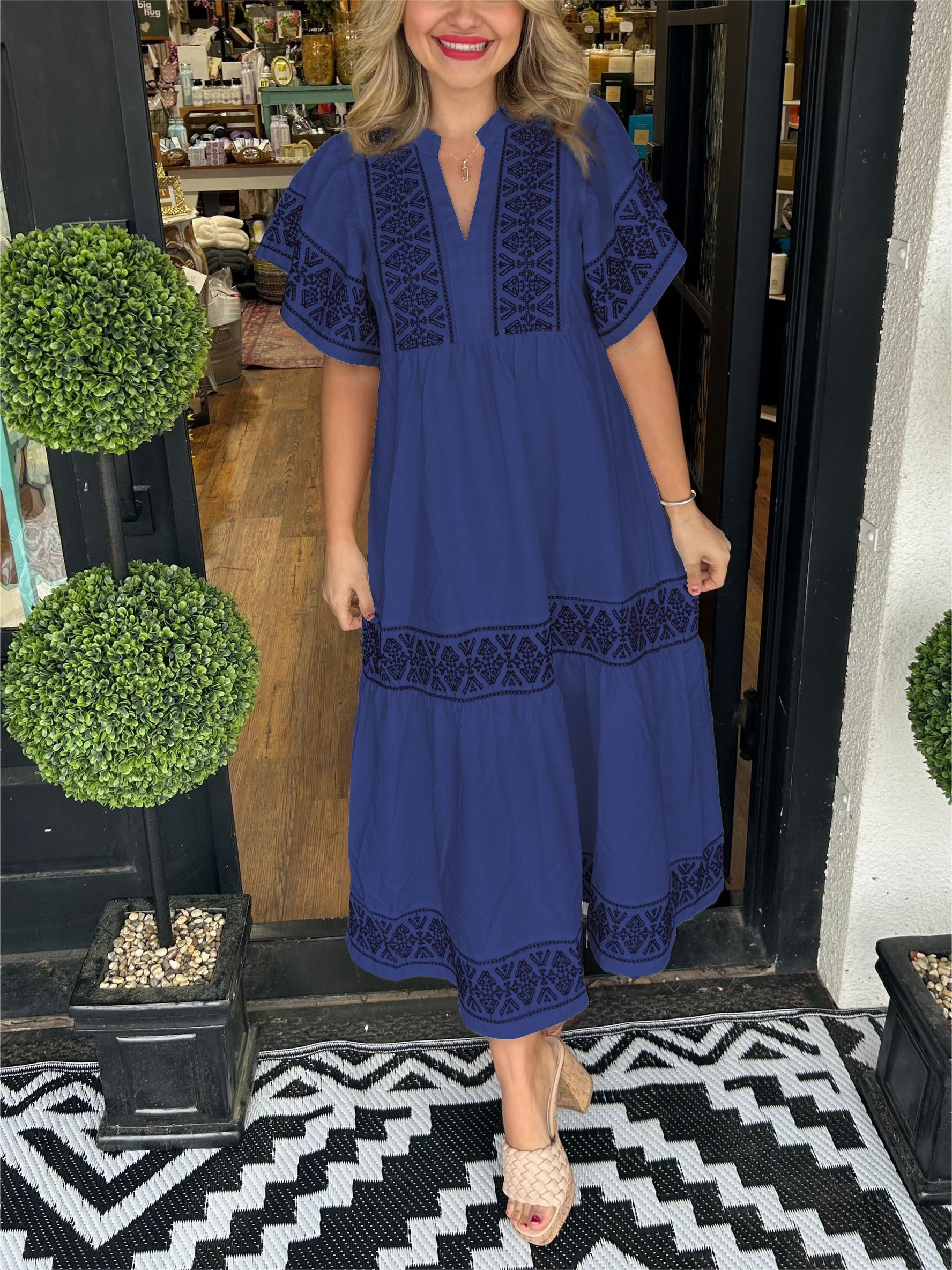 Boho-Maxikleid mit V-Ausschnitt für Damen (2 Stück kaufen, kostenloser Versand)