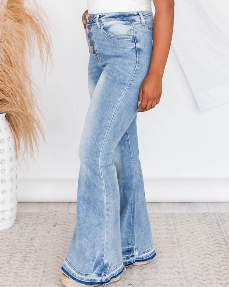 90s Vintage Button Up High Waist Flare Jeans