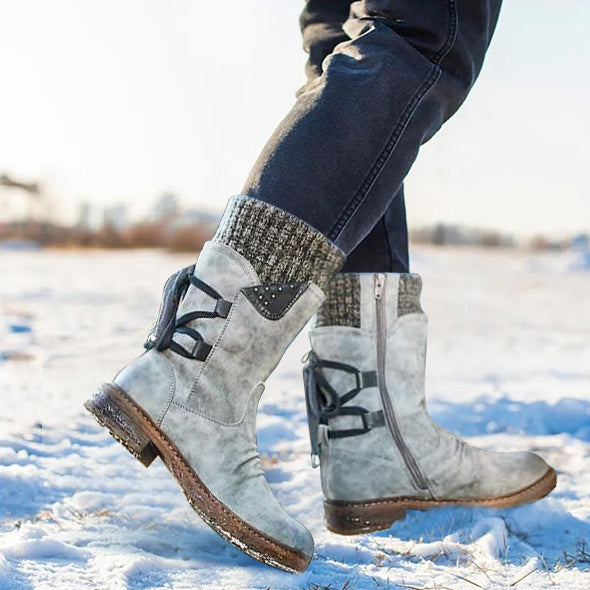 Botas de nieve con cordones en la parte posterior y cálidas para mujer en invierno 