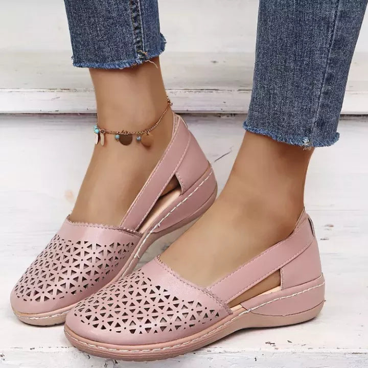 Women Wedges Orthopedic Hollow Out PU Summer Vintage Sandals