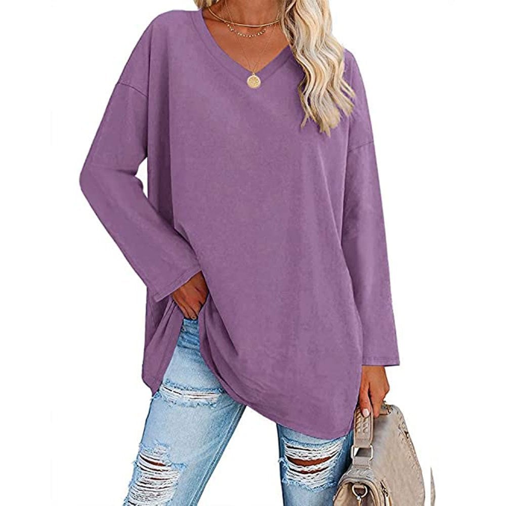 Women's Loose Long Sleeve Fashion V-neck Top (Buy 3 Free Shipping)