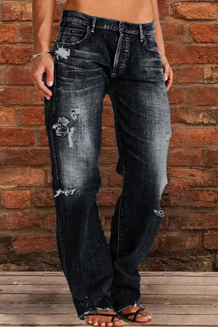 Ripped Low Waist Straight Leg Jeans(Buy 2 Free Shipping)