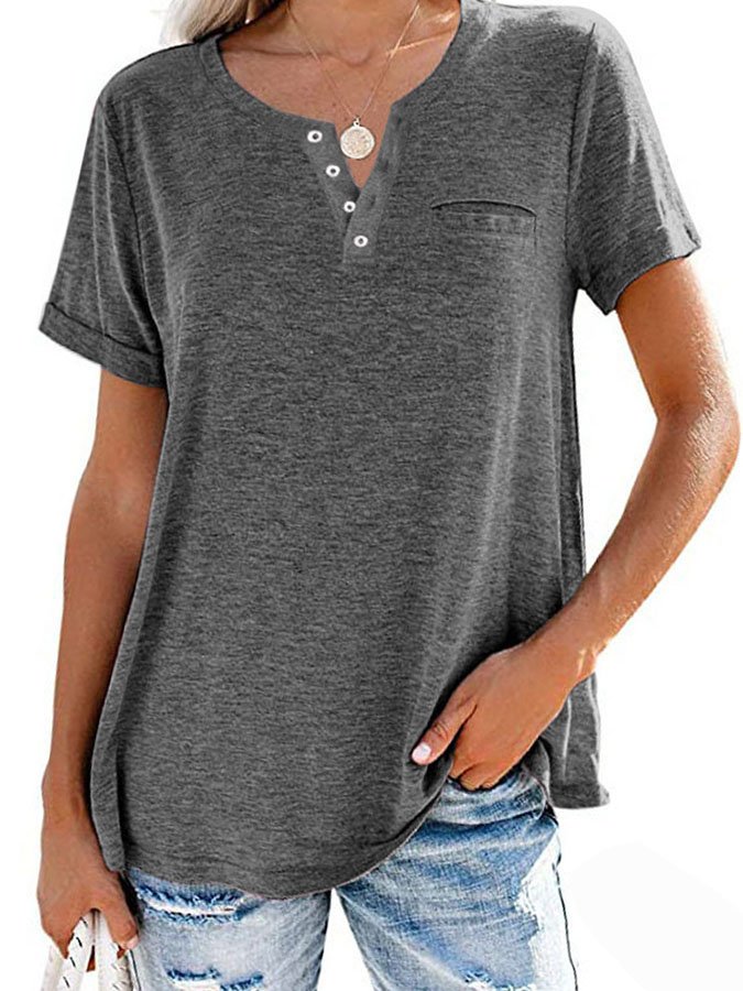 Fashion Solid Color Pocket Short Sleeve T-Shirt (Buy 3 Free Shipping)