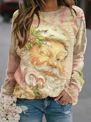 🔥Buy 3 Get 10% Off🔥Women's Pink Vintage Santa Claus Long sleeve Print Sweatshirt