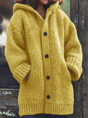 Women's hooded chunky cardigan sweater pockets knitted button up sweater