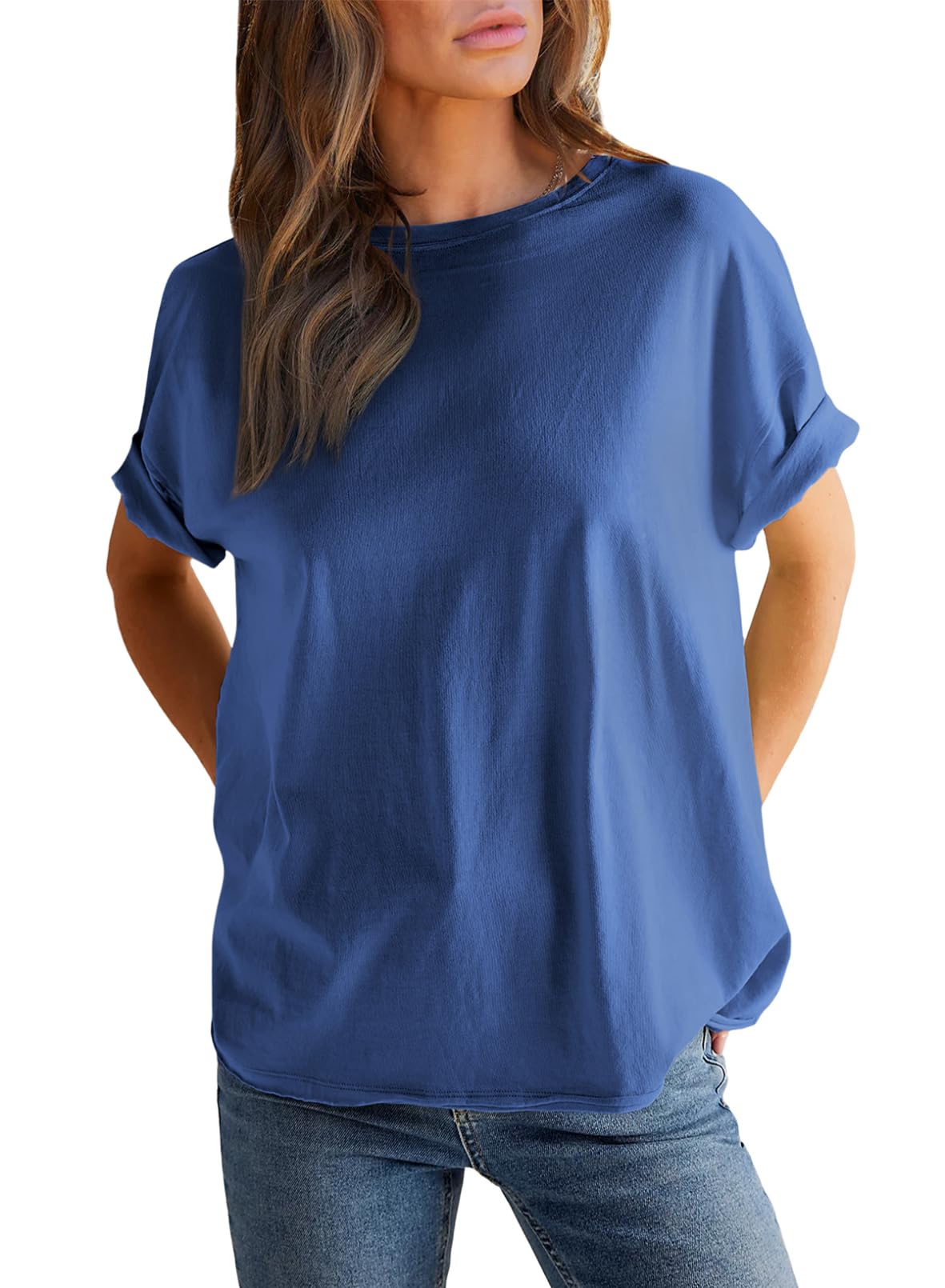 Women’s Solid Color Round Neck Short Sleeve T-shirt (Buy 2 Free Shipping)