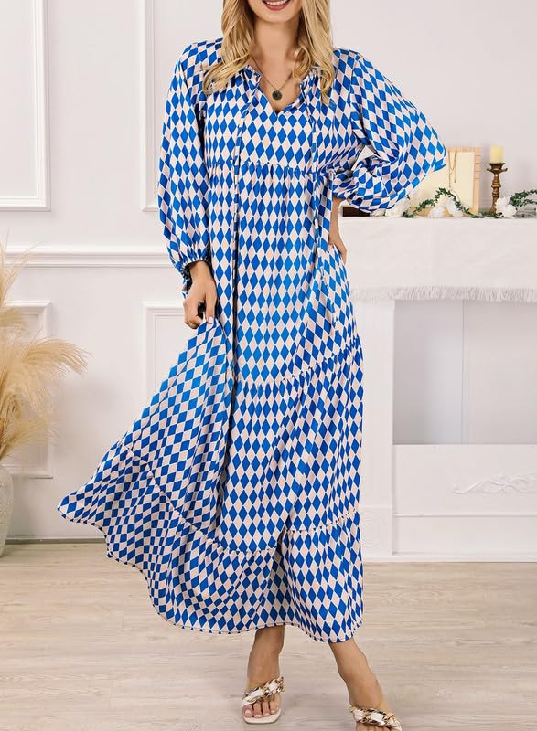 Boho-Maxikleid mit Puffärmeln und gesmokten Rüschen für Damen (2 Stück kaufen, kostenloser Versand)