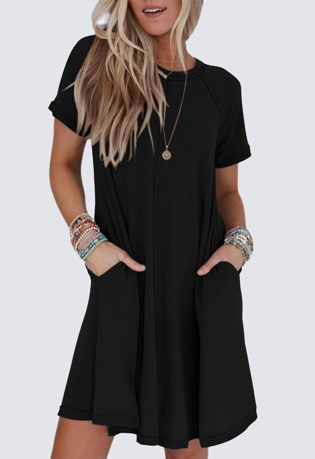 Vestido camisero suave de manga corta para mujer con bolsillos (compre 2 y envío gratis) 