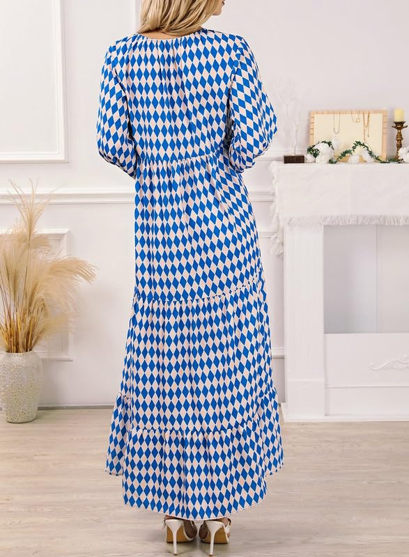 Women's Puff Sleeve Smocked Ruffle Boho Maxi Dress (Buy 2 Free Shipping)