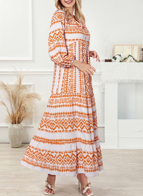 Damen-Maxikleid im Boho-Stil mit Puffärmeln und Blumenmuster (2 Stück kaufen, kostenloser Versand)