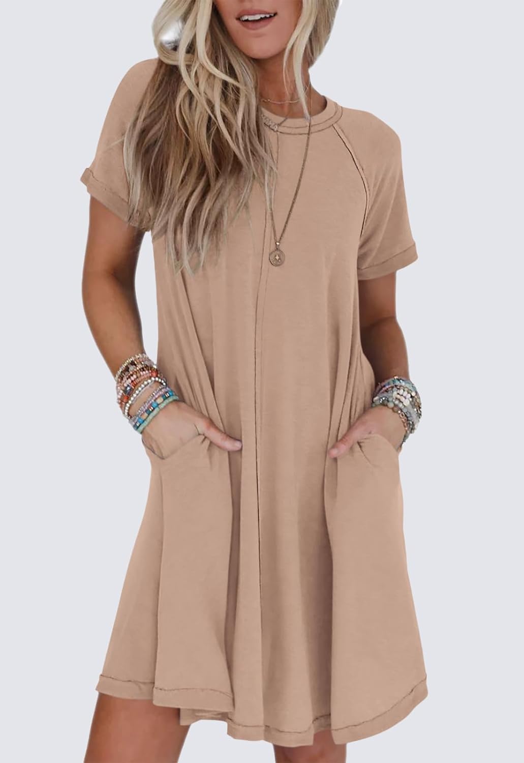 Vestido camisero suave de manga corta para mujer con bolsillos (compre 2 y envío gratis) 