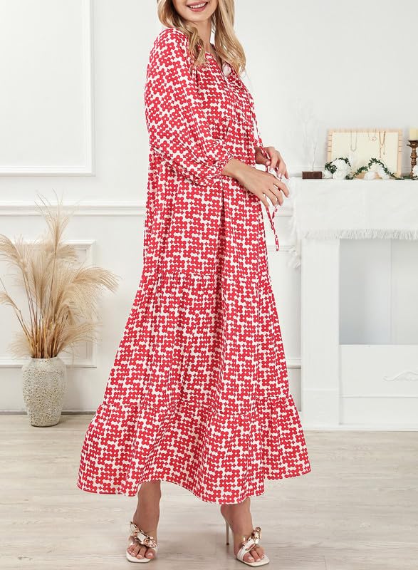 Women's Puff Sleeve Smocked Ruffle Boho Maxi Dress (Buy 2 Free Shipping)